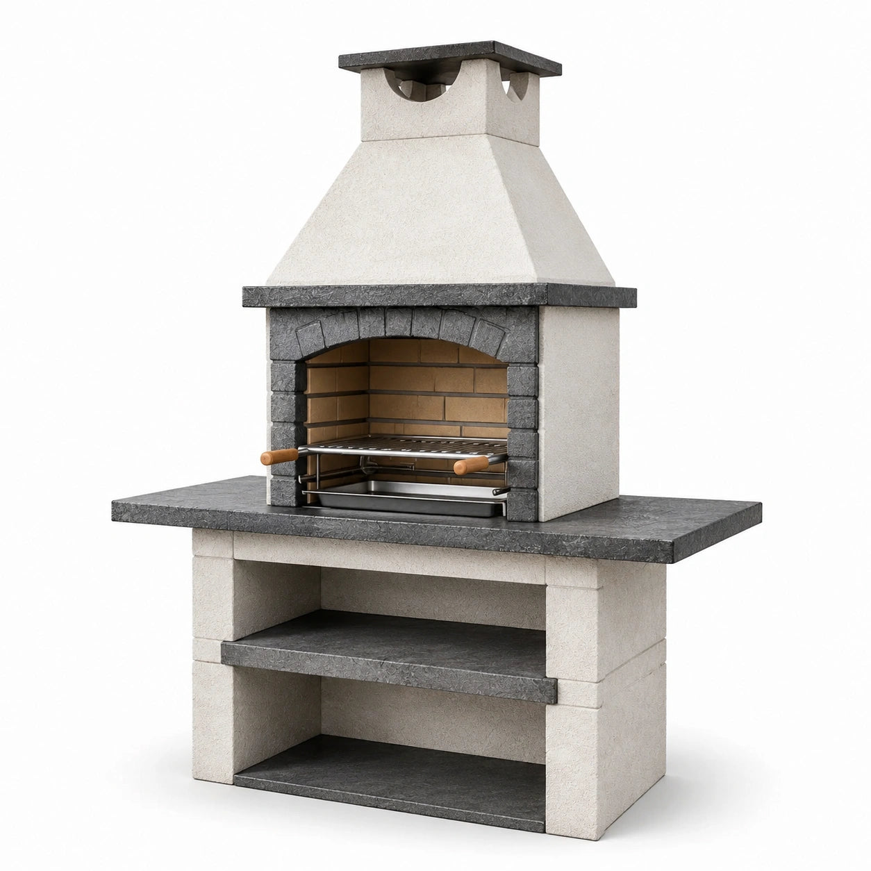 Barbecue in pietra e mattoni refrattari con grill in acciaio inox