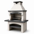 Barbecue fisso in cemento refrattario con griglia in acciaio inox grigio e nero