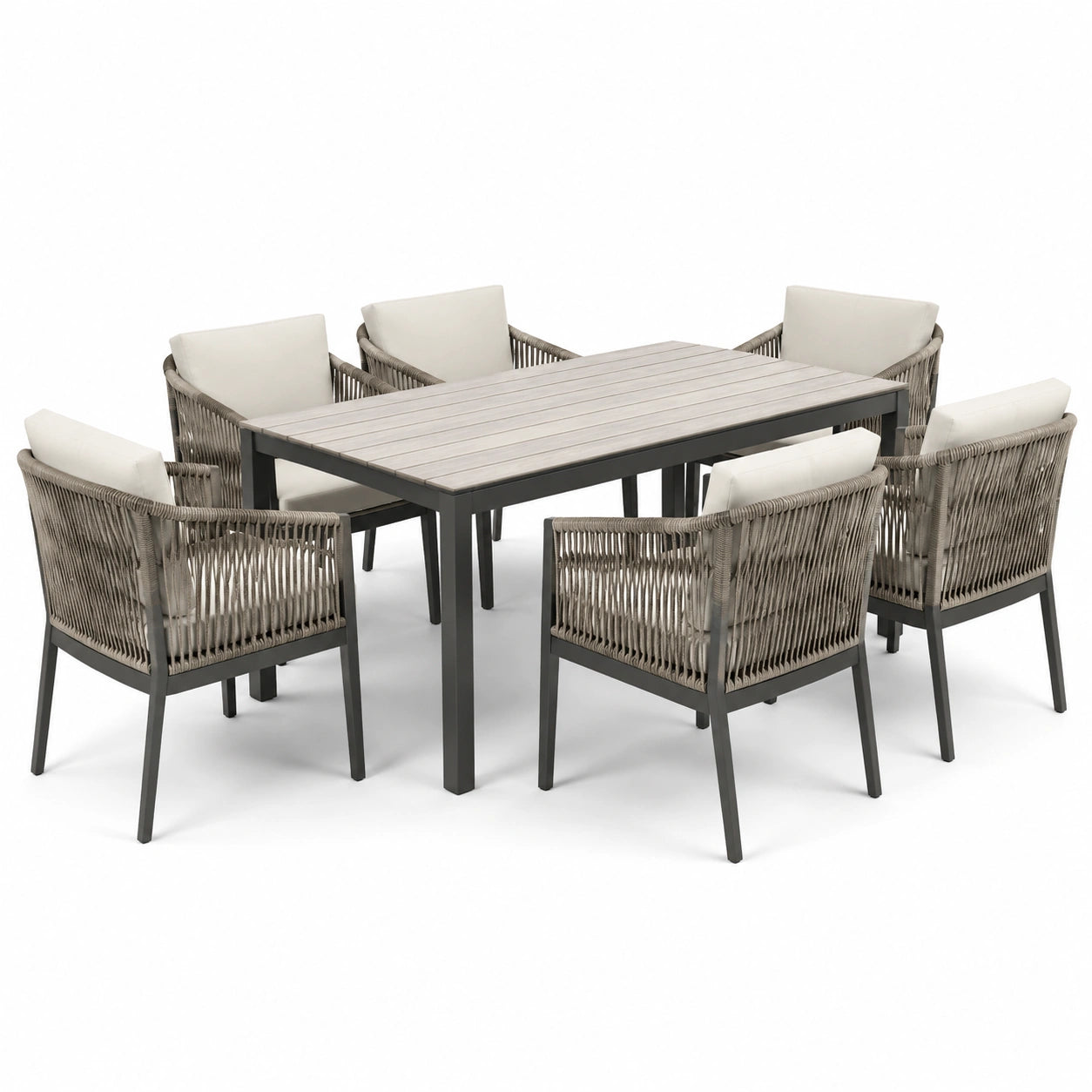 Set tavolo e sedie da giardino in alluminio con corde