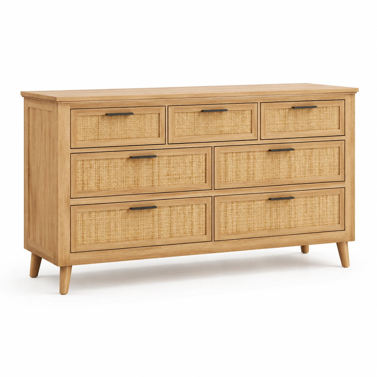 Cassettiera in legno e rattan naturale con 7 cassetti
