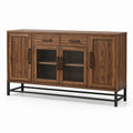 Credenza in legno con ante in vetro scanalato e base in metallo, marrone