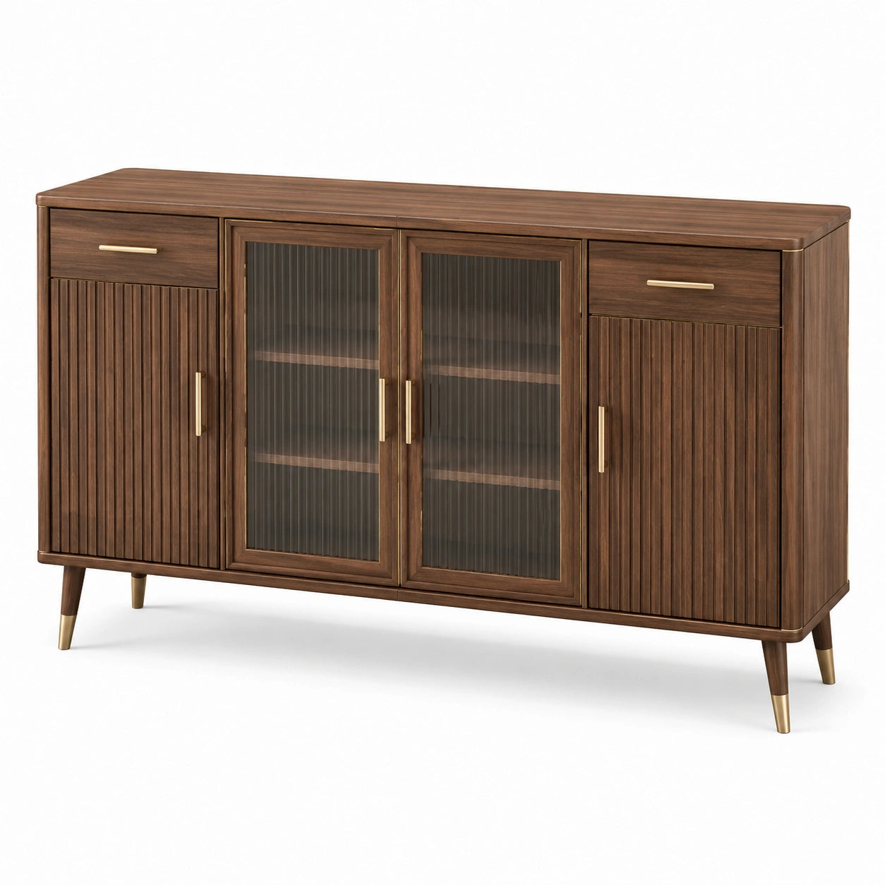 Credenza in legno con ante in vetro temperato e maniglie in metallo