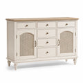 Credenza in legno e rattan con cassetti e ante, 120x40x85 cm, bianco