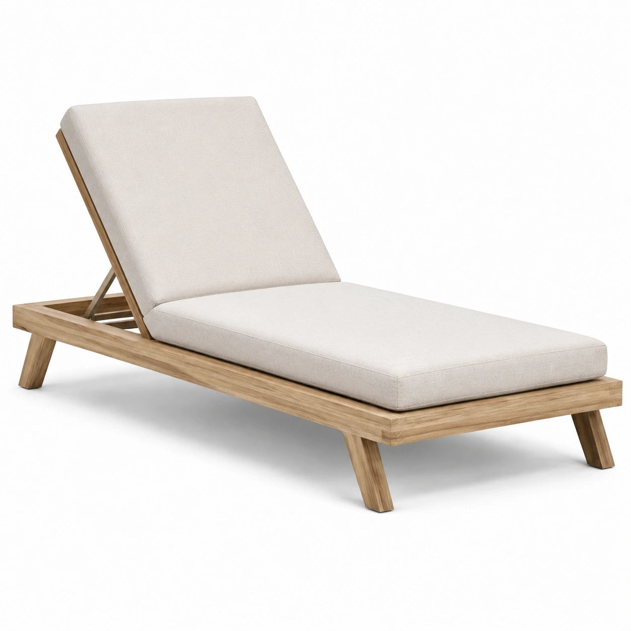 Lettino in legno di teak con cuscino regolabile in crema