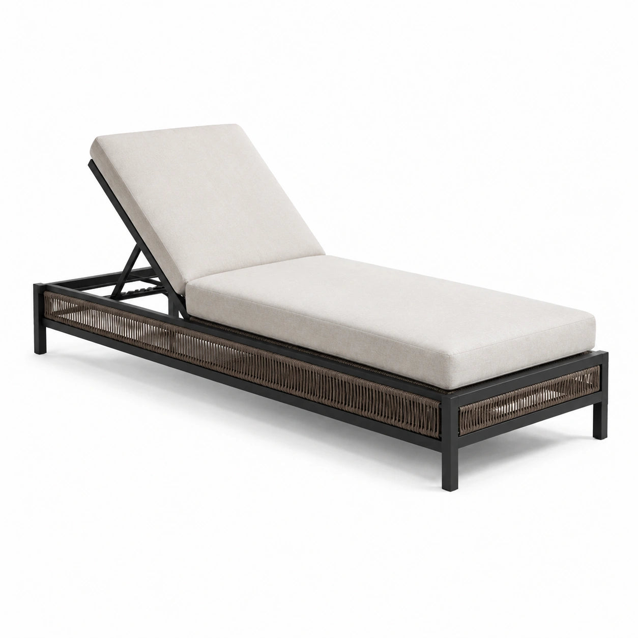 Lettino prendisole in metallo e rattan sintetico beige