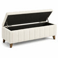 Panca contenitore in tessuto Bouclé crema con gambe in legno