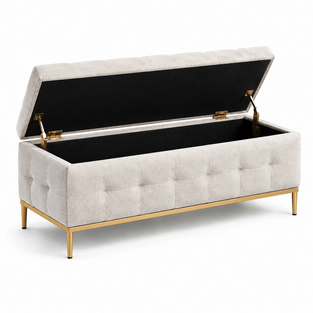 Baùl contenitore in tessuto beige con struttura in metallo