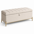 Panca contenitore in tessuto e metallo beige 140x40x45 cm