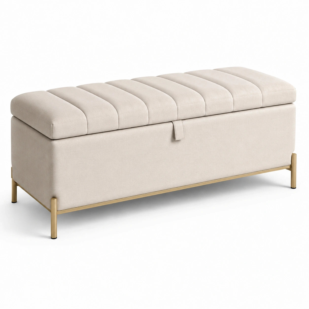 Panca contenitore in tessuto e metallo beige 140x40x45 cm