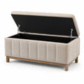 Panca contenitore in tessuto poliestere con gambe in rovere beige