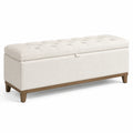 Panca contenitore in tessuto misto lino beige con struttura in legno