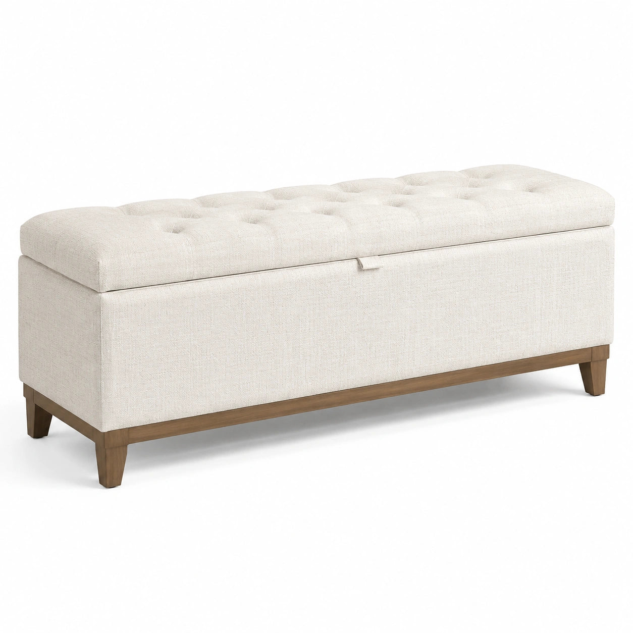 Panca contenitore in tessuto misto lino beige con struttura in legno