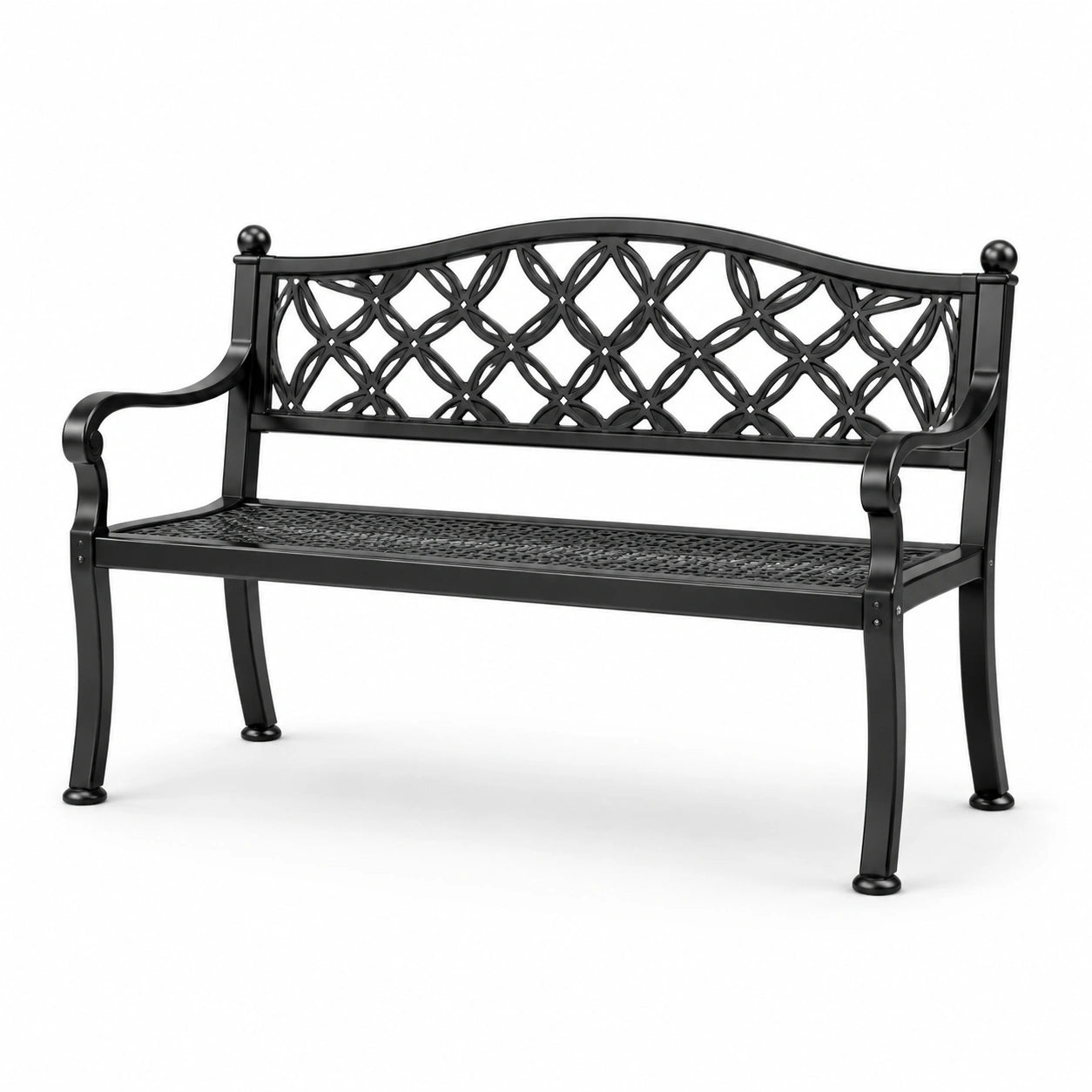 Panca da giardino in lega di alluminio nero con schienale decorativo